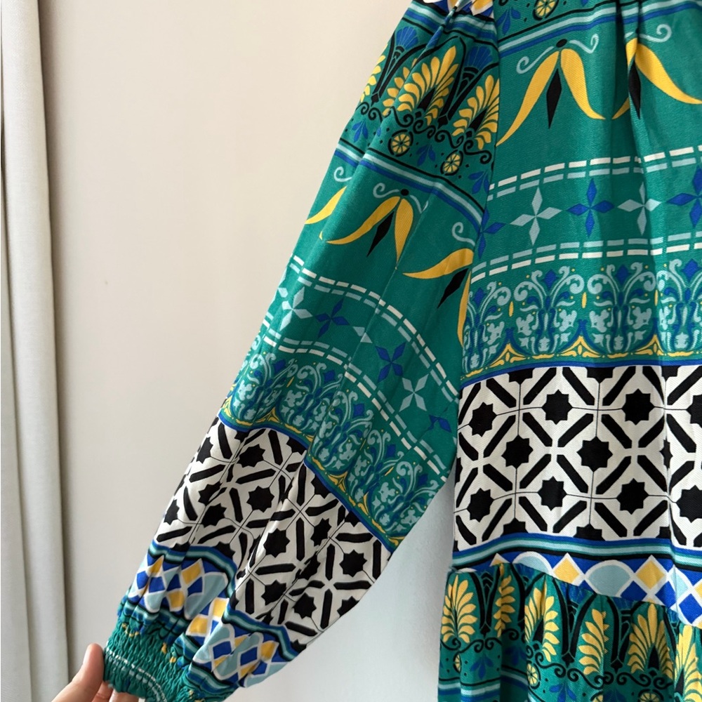 Philosophy Teal and Yellow Geometric Patterned Maxi Dress Size Small NWT - Picture 8 of 11